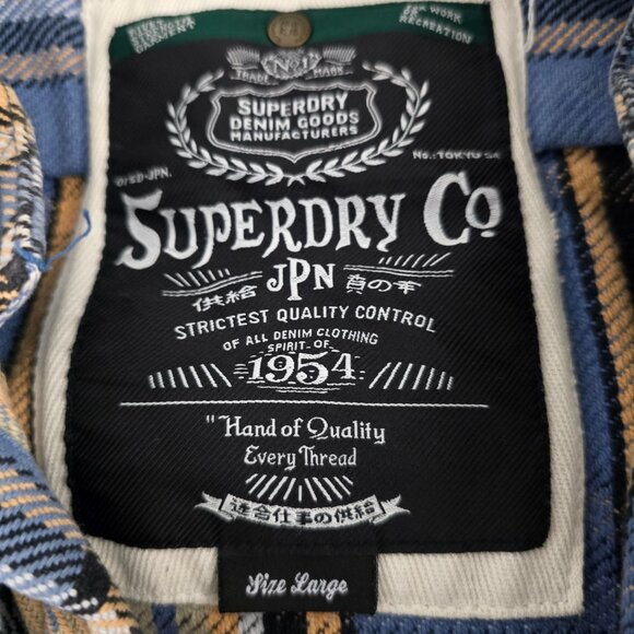 Superdry Flannel Button Up Shirt Men Large Plaid Collared Heavyweight Pockets - Picture 11 of 16